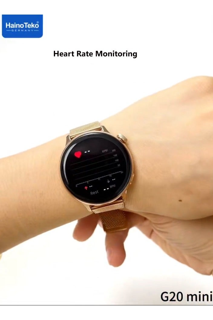 Haino Teko G20 Mini AMOLED Display Smart Watch With BT Call 3 Pair Straps and Charging Cable Designed for Women Black - Image 3